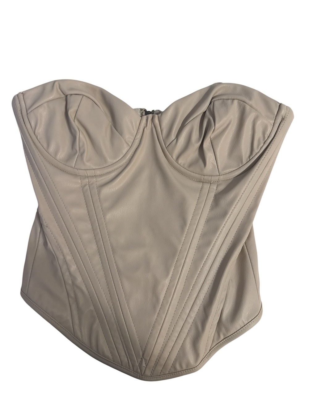 Fashion Nova Beige Faux Leather Strapless Corset Top
